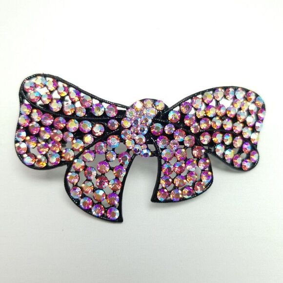 Vintage Large Pink Rhinestone Bow Shape Hair Clip Barrette 80s 90s Style, Estate - Picture 6 of 6